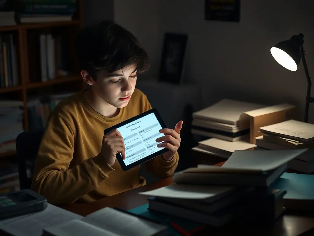 A high-resolution image of a student working on a grammar exercise on a tablet, with a focus on personalized learning and immediate feedback.